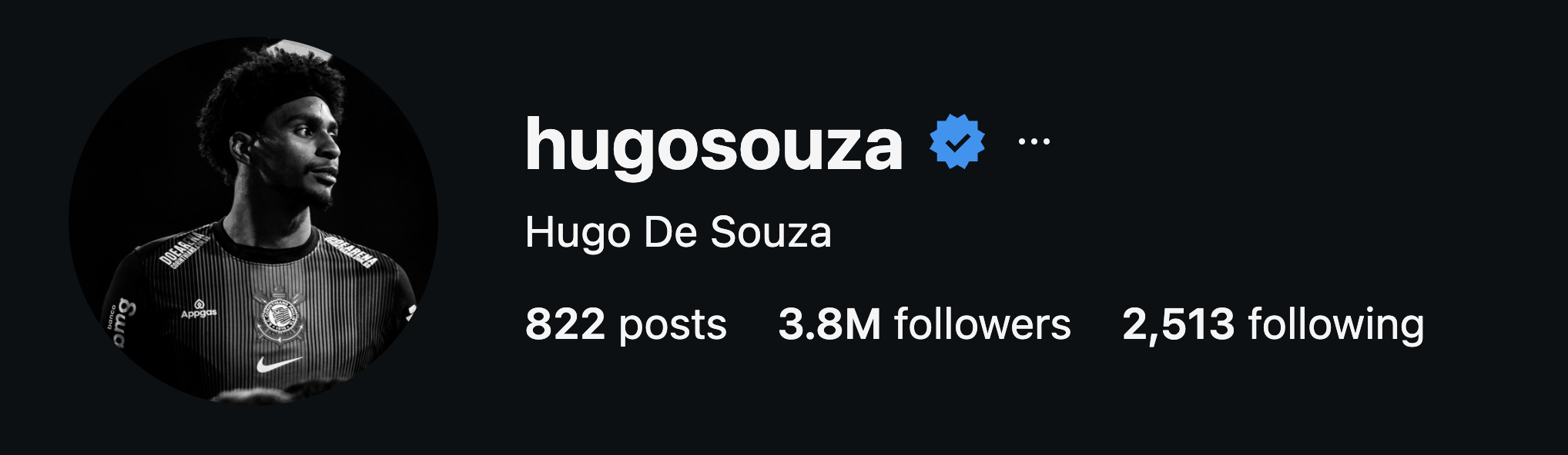 Registro do perfil de Hugo Souza com 3,8 milhões de seguidores