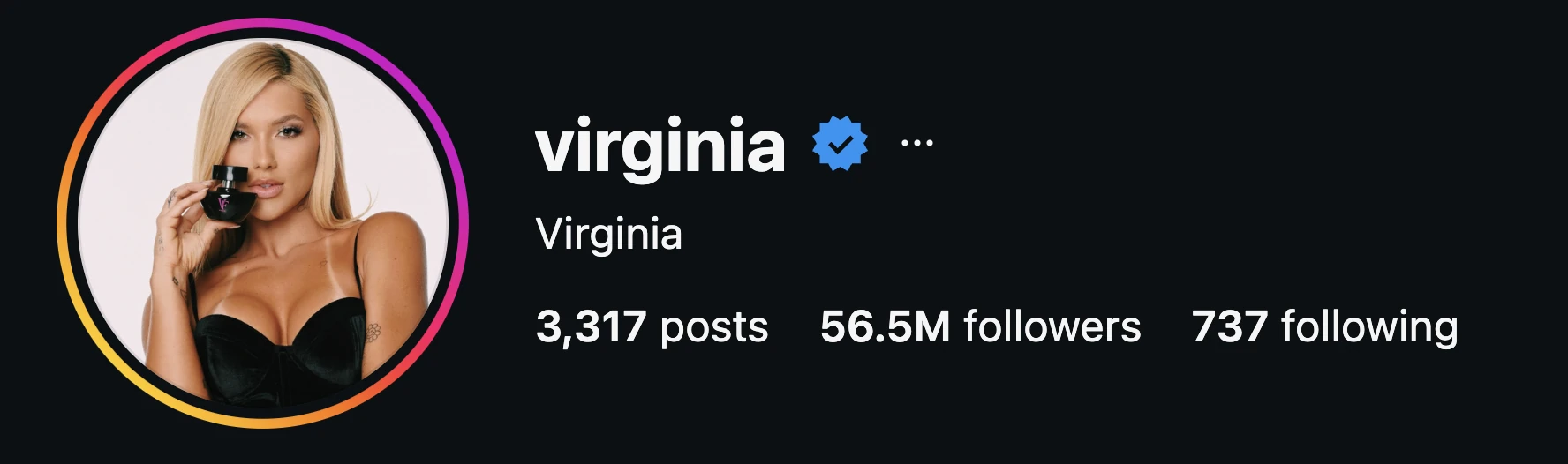 Registro do perfil de Virginia com 56,5 milhões de seguidores